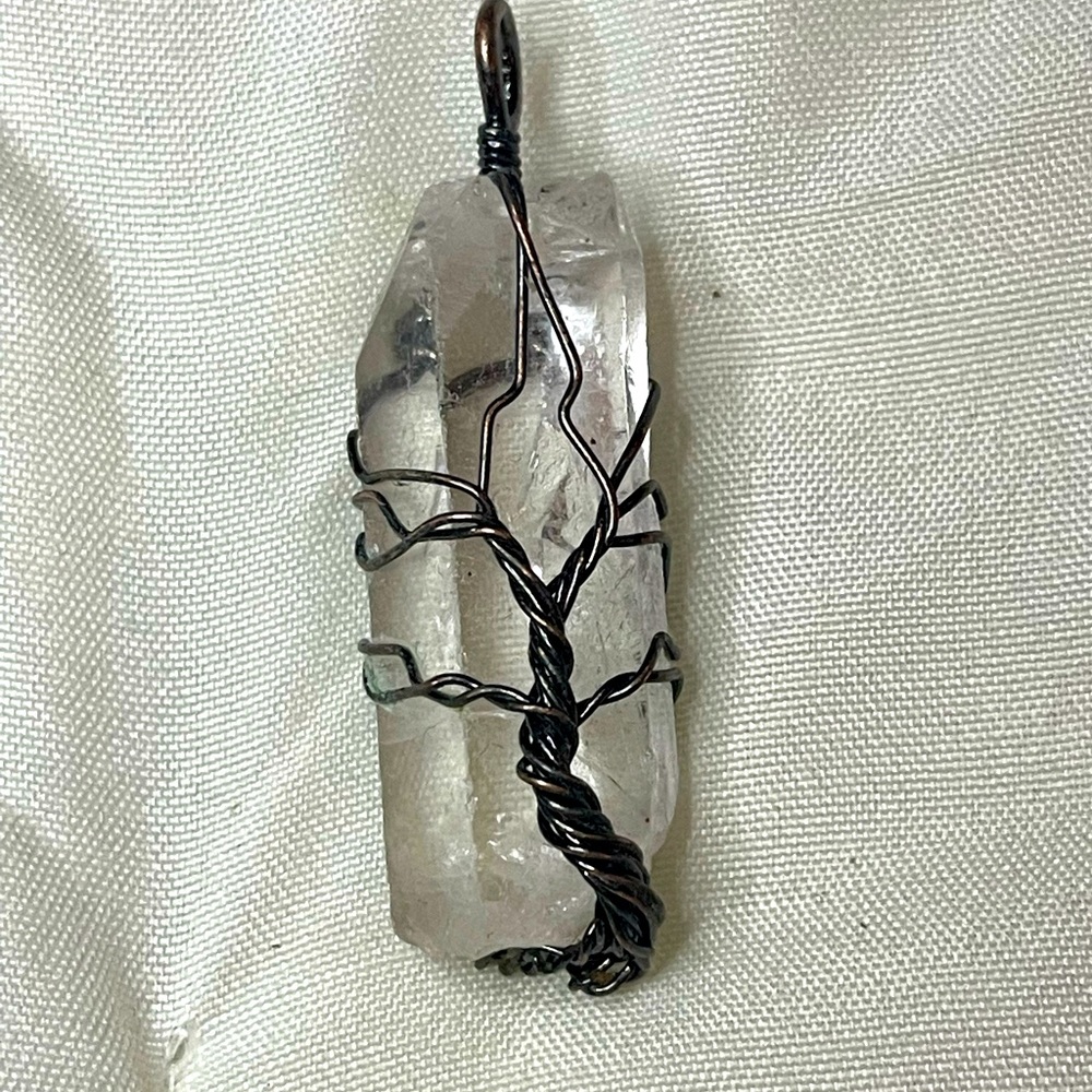 Crystal pendant Antique copper wrapped